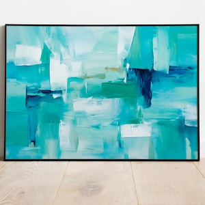 Turquoise Abstract Painting Vintage Abstract Painting Turquoise Abstract Oil Painting Turquoise Shapes Home Decor Digital Download Wall Art
