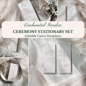 Enchanted Garden Wedding Ceremony Stationery Set, Minimalist Greenery Itinerary (Digital Download)