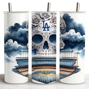LA Sugar Skull 20oz Skinny Tumbler Wrap, Dodger Colors, PNG, Descarga digital, Sin costuras, Tumblerful Tumbler Wrap, Sublimación, Sublimación