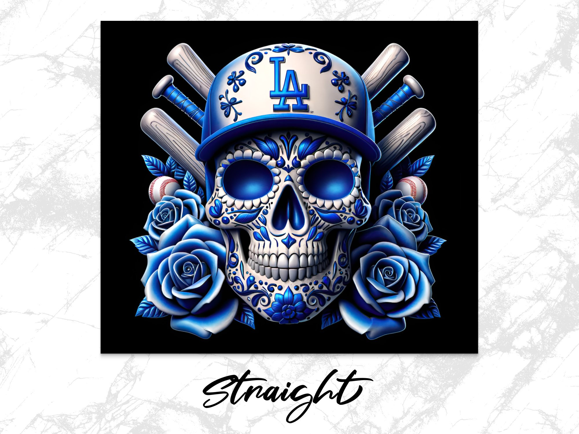 LA Sugar Skull 20oz Skinny Tumbler Wrap, Dodger Colors