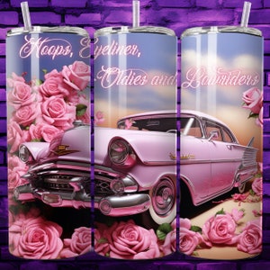 Pink Hoops Eyeliner Oldies and Lowriders, PNG, Tumbler Wrap, Seamless and Non-Seamless Design, 20oz Skinny Tumbler Wrap, Instant Download