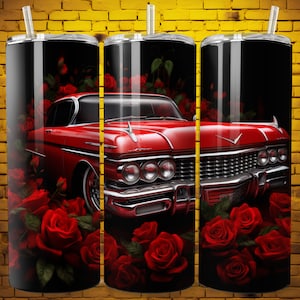 Lowrider n&#39; Roses PNG, Red Lowrider, 20oz Skinny Tumbler Wrap, Lowrider Oldies, Tumbler, Chicano Style, Not Seamless, Chicano