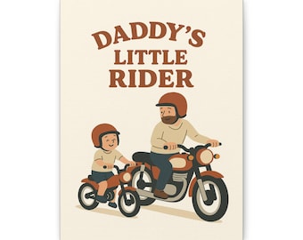 Lienzo de Papá y su pequeño jinete / Impresión de pared mate estirada / Padre e hijo en motocicleta