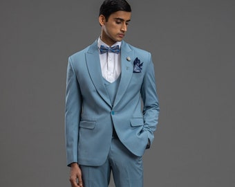 Men Suits Dusty Blue 3 Piece Slim Fit Formal Fashion Wedding Suit Party Wear Dinner Suit Bespoke For Men, Wedding Suit For Men
