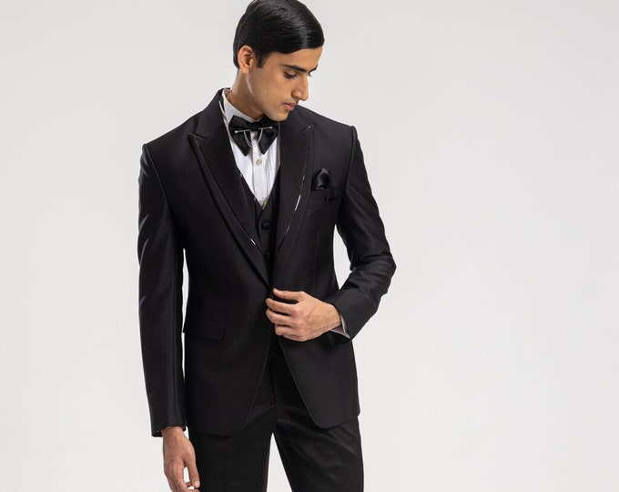 Mens Black with Sequence Silver Lapel Tuxedo main image 1