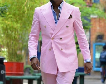Men Suit Wedding 3 Piece Pink Suit Men Groom Wear Suit Two  Button Double Breasted Slim Fit Party Wear Suit For Men Engagement Suits