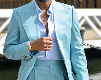 Men's Sea Green 3 Piece Slim Fit Groom  Reception Suit, Jacket For Men, Double Breasted Suit With High Lapel, Formal Party Wear