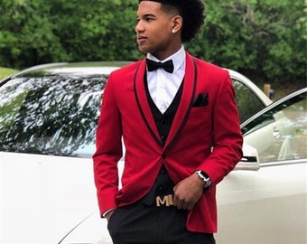 Mens Red 3 Piece Suit, Deep Red Prom Dress For Men, Groomsmen, Men Dinner Jacket, Red Tuxedo Suit