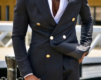 Men Black Double Breasted  Suit, Custom Made Designer Wedding Suit, Dinner Jacket , Prom Jacket