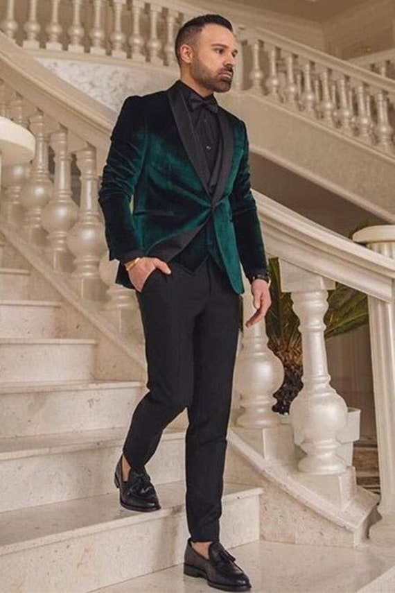 Men Suits Bottle Green Piece Slim Fit Formal Fashion Wedding