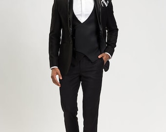 Men Suits Black Hand Embroidered 3 Piece Slim Fit Formal Fashion Wedding Suit Party Wear Dinner Suit Bespoke For Men, Wedding Suit For Men