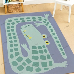 Crocodile Kids Rug – Playful Animal Carpet for Nursery or Playroom | Soft, Fun Floor Carpet for Toddlers, Boys & Girls Room Decor