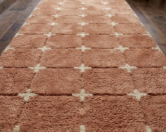 Terracotta Runner Rug Geometric Grid Pattern, Soft Plush Library Rug, Custom Tufted Hallway Carpet Modern Plus Sign Rug for Home Office