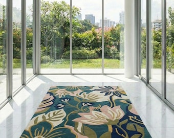 Moderner handgetufteter Wollteppich mit Blumenmuster Botanischer Teppich für Wohnzimmer