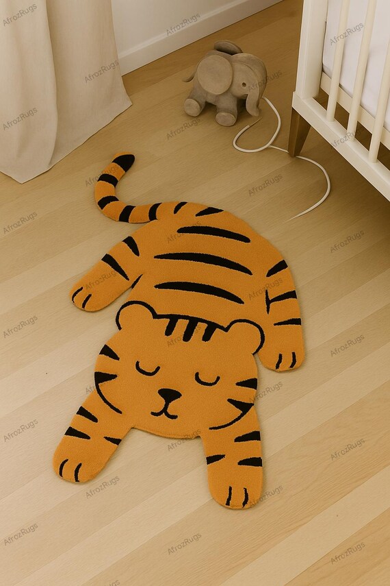 Tiger Shaped Kids Rug – Playful Orange Animal Rug for Nursery or