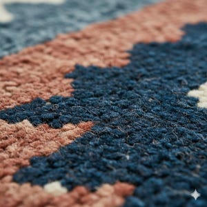 Hand Tufted Wool Southwestern Rug, Geometric Tribal Area Carpet, Cream Blue Terracotta Home Decor image 2