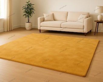 Luxury Solid Mustard Yellow Hand-Tufted Wool Area Rug for Modern Living Room | Premium Soft Golden Carpet for Home Décor | Elegant Floor Rug