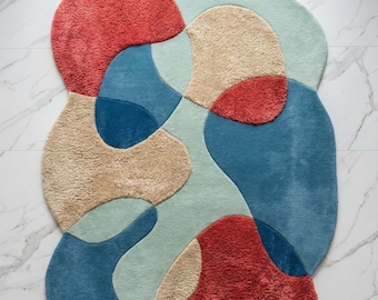Hand Tufted Abstract Wool Rug, Modern Sculpted Area Rug in Bold Curves