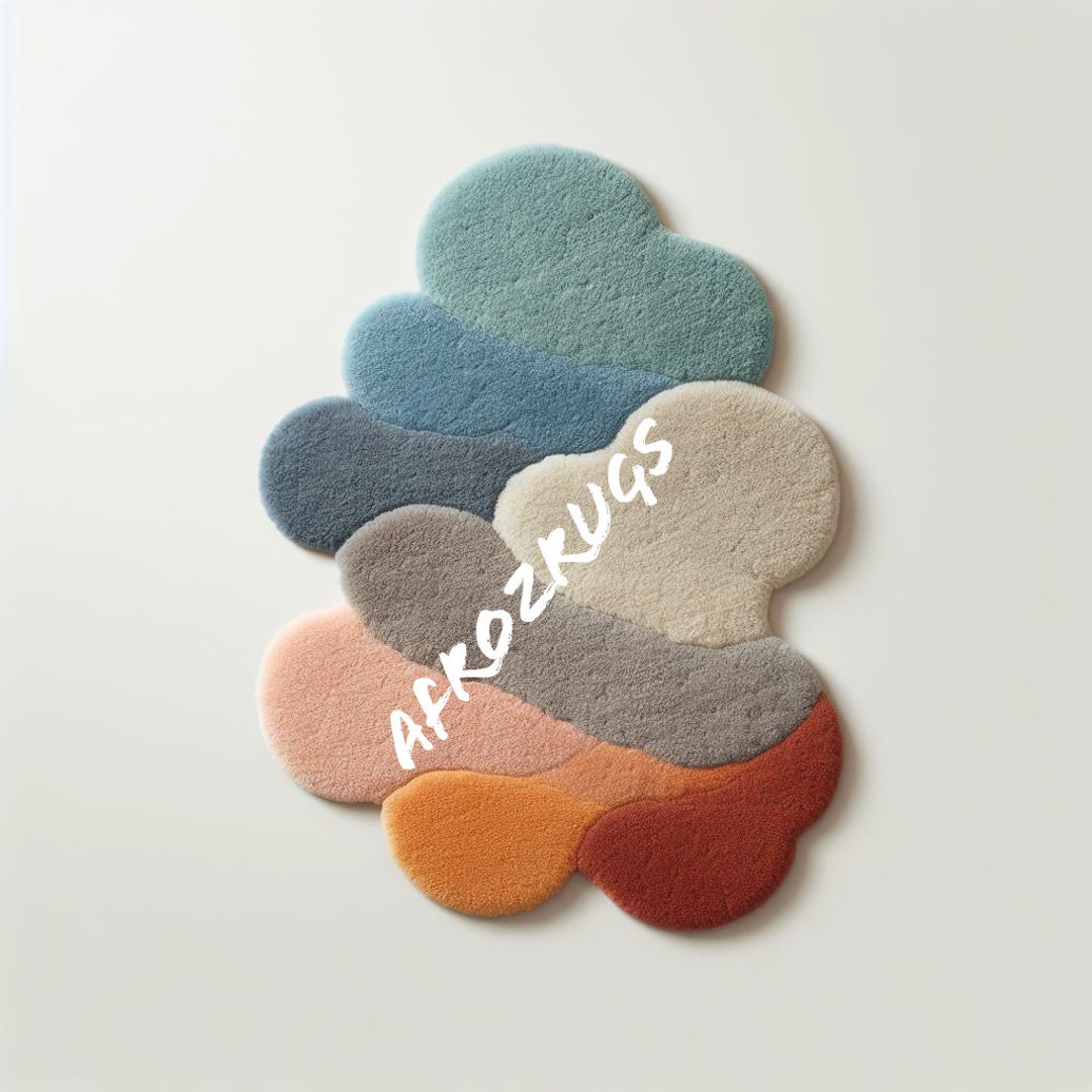 Cloud Shape Rug Abstract Cloud Shape Hand Tufted Wool Area Rug Modern Multicolor ...