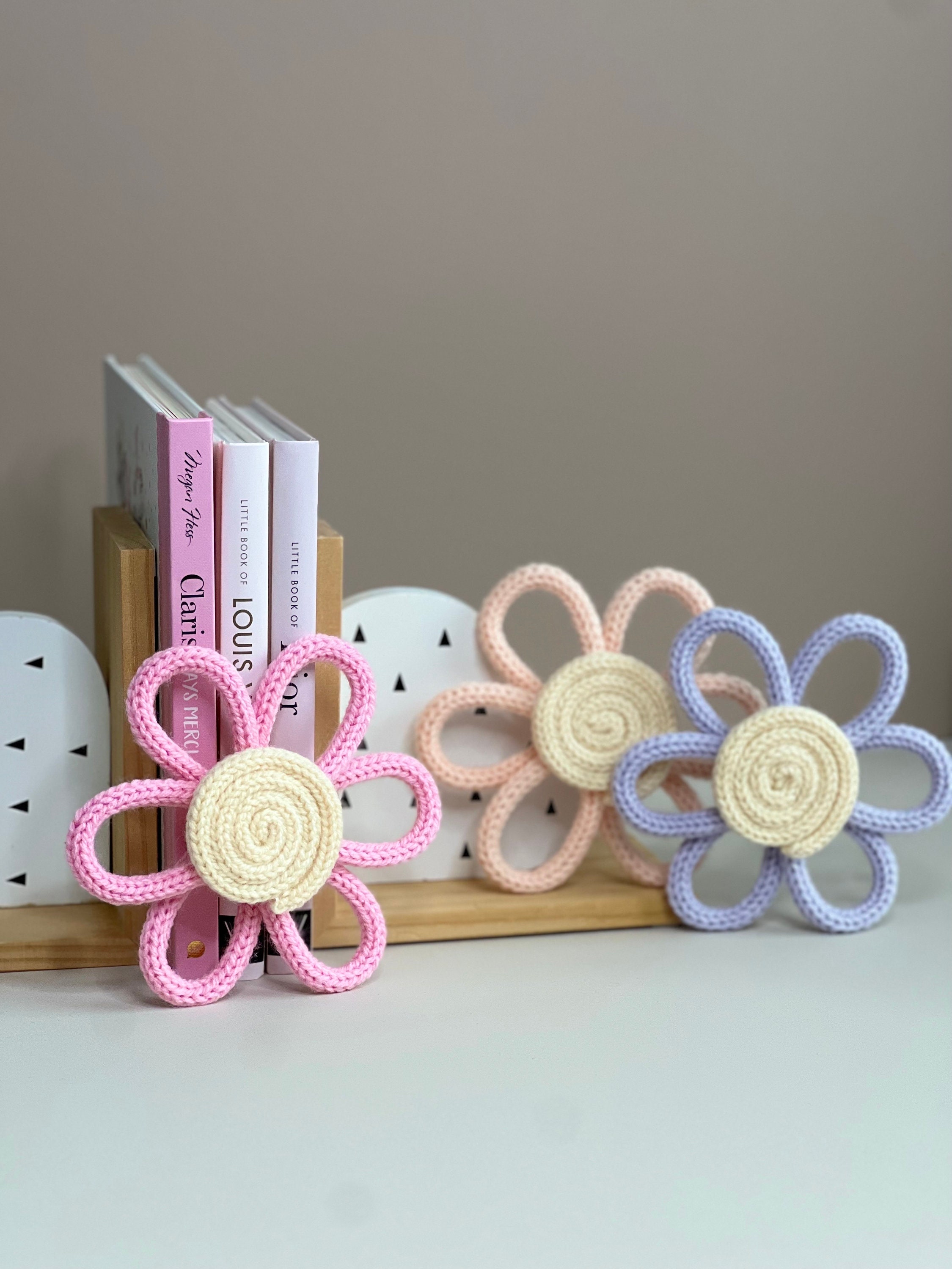 Knitted Flowers, Flowers, Knitted Wire, Nursery Decor, Gift, Wall Art, Kids Room Decor, Wall Decor, Handcrafted, Playroom, Baby Shower