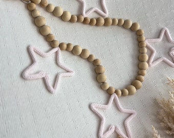 Knitted Star Garland: Wooden Beads, Nursery Wall Decor