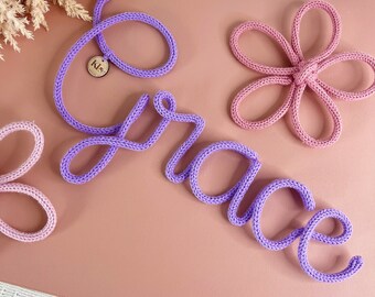 Customised Knitted Name, Knitted Wire Name, Nursery Name Sign, Custom Kids Name, Knitted Names, Wall Art, Kids Room Decor, Wall Decor