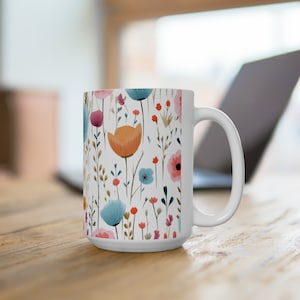 Flower Pattern Ceramic Mug 15oz