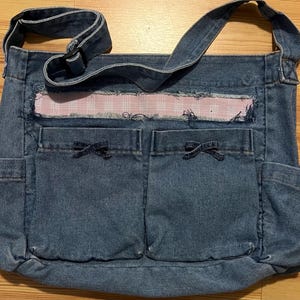 distressed, upcycled thick denim tote, palaka print fabric, shoulder bag,crossbody bag, boho