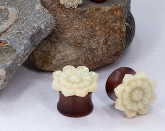Lotus Flower Wood Plugs: Natural Double Flared Plugs for Stretched Ears