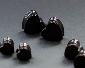 Crystal Heart Plugs - Black Obsidian - Heart Gem Stone Double Flared Plugs - Crystal Plugs - Stone