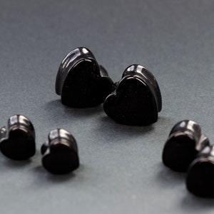 Black Obsidian Heart Plugs: Hand Carved Stone, Stretched Ears