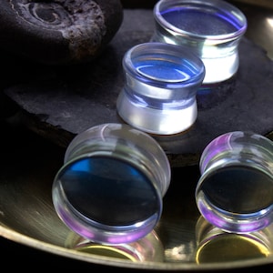 Iridescent Borosilicate Glass Plugs: Aurora Borealis Stretched Ears