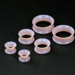 Pink Pearlescent Silicone Tunnels - Double Flare - Flesh Tunnels - Ear Gauges for Stretched Ears - Flexi Tunnels