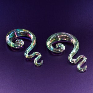 Glass Ear Hangers - Mermaid - Iridescent Pearl Blue - Stretched Ears - Glass Swirl