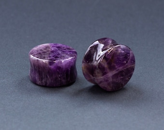 Amethyst - Gem Stone Double Flared Plugs - Crystal Plugs - Stone Ear Stretcher Gauges - Crystal Plugs for Stretched Ears