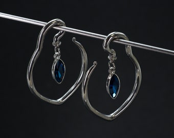 Ear Hangers - Stainless Steel 316L - 4mm - Silver - Gauges - Tunnels - Plugs - Ear Weights - Blue Glass