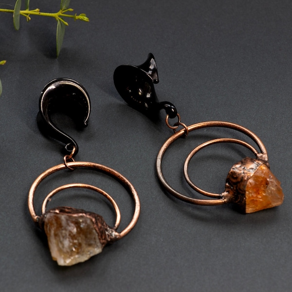 Citrine Point Ear Weights: Ear Hangers for Stretched Ears, Alternative Jewellery