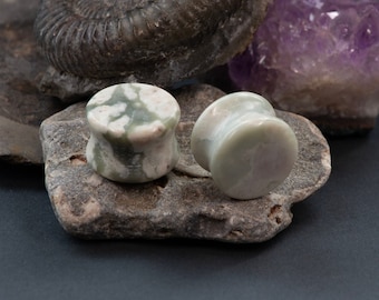 Green Agate Stone Plugs: Double Flared Plugs for Stretched Ears