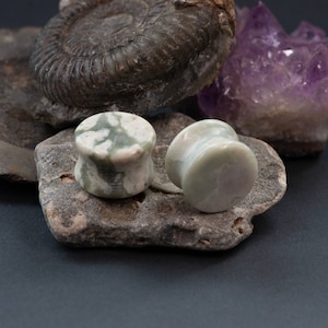 Green Agate Stone Plugs: Double Flared Plugs