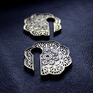 Mandala Ear Hangers - PAIR - Gold - Silver - 316L Stainless Steel - Stretched Ears - Gauges