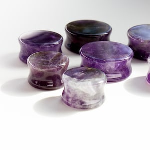 Amethyst Gemstone Plugs: Double Flared Crystal Plugs for Stretched Ears 6mm - 30mm