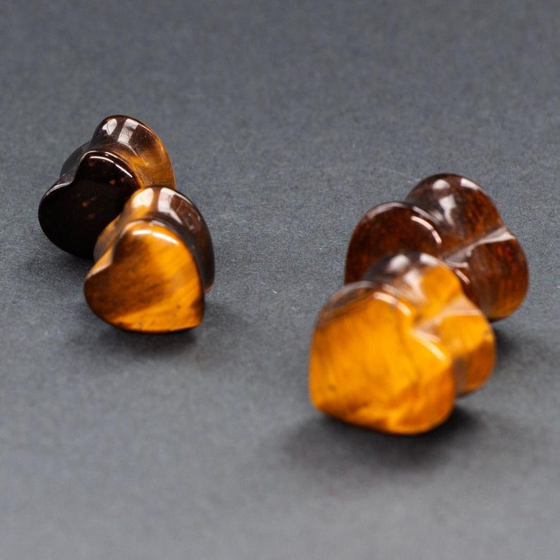 Tiger's Eye Crystal Heart Plugs: Hand Carved Plugs for Stretched Ears image 3