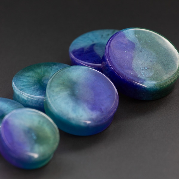 Epoxy Resin Plugs: Green, Turquoise, & Purple - Double Flare for Stretched Ears