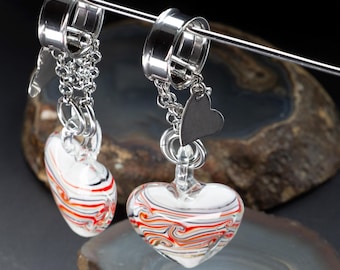 Glass Heart Magnetic Ear Weights - Tunnels for Stretched Ears