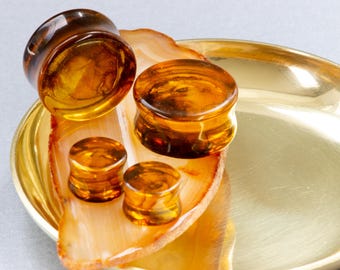 Epoxy Resin Smoke Plugs: Amber & Coffee - Double Flare - Custom Sizes