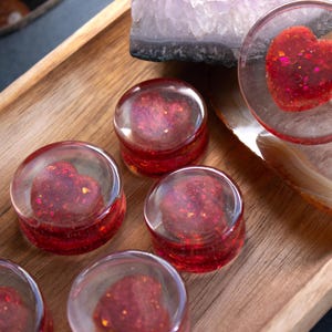 Double Flare Plugs - Round - 12mm - 50mm - Translucent Heart - Custom Plugs for Stretched Ears - Double Flared - Epoxy Resin