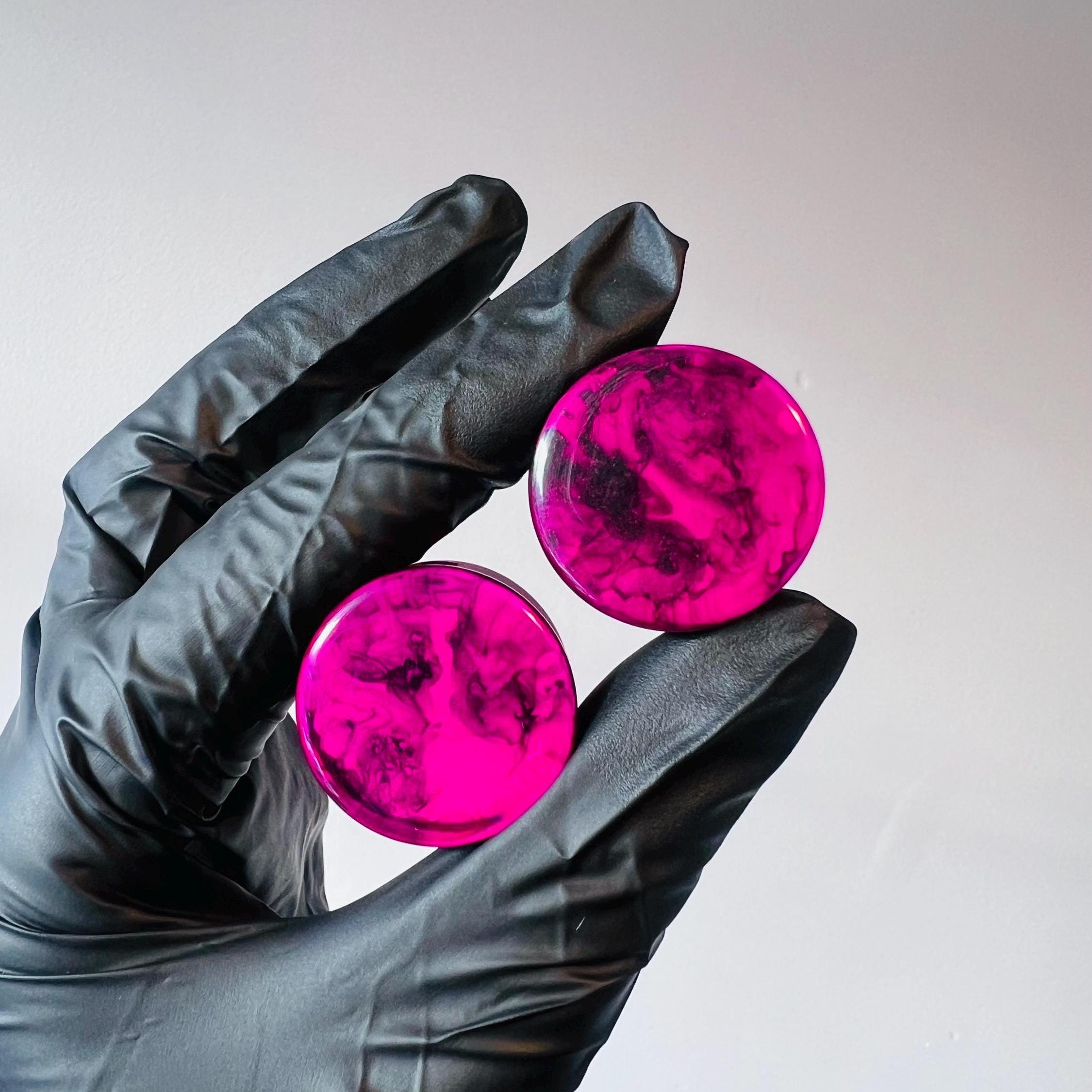 Pink Smoke Plugs - Epoxy Resin - Round - 6mm - 50mm - Pink with Black Smoke - Custom Plugs for Stretched Ears - Double Flare