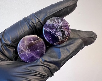 Amethyst - Gem Stone Double Flared Plugs - Crystal Plugs - Stretched Ears - Natural Hand carved Plugs