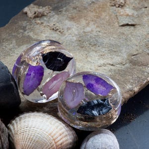 40MM (1.57&quot;) Plugs - Epoxy Resin GEODE Collection - Stretched Ears - Butterfly Garden Double Flare Plugs