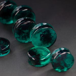 Smoke Plugs - Round Epoxy Resin - 6mm - 50mm - Green with Black Smoke - Custom Plugs for Stretched Ears - Double Flare